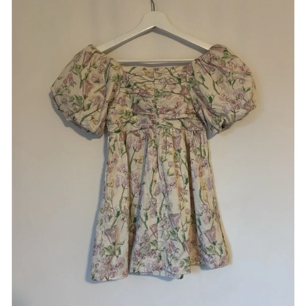 Gingersnaps Dress 10Y Floral Mini Aline Short Puff Sleeve Square Neck